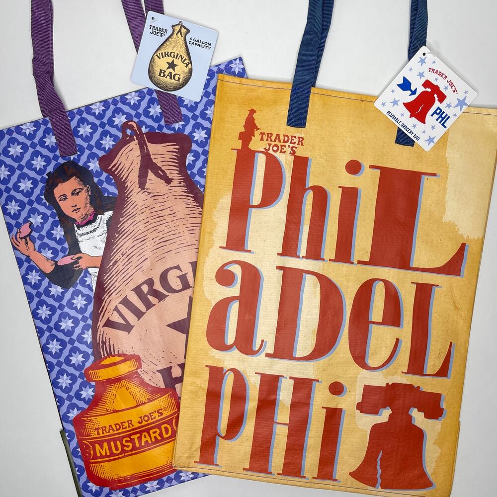 Set 2x Trader Joe’s State Reusable Tote Bag VIRGINIA VA + PENNSYLVANIA PHILLY PA
